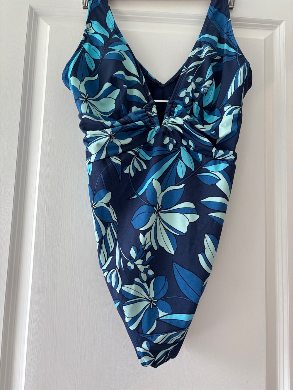 Adore Me Navy Blue Floral Twist-Front One-Piece Swim Bodysuit